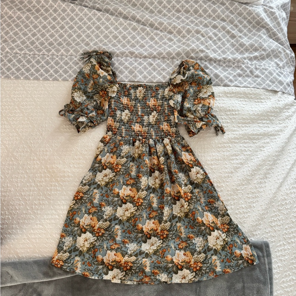 Floral Blue and Orange Dress